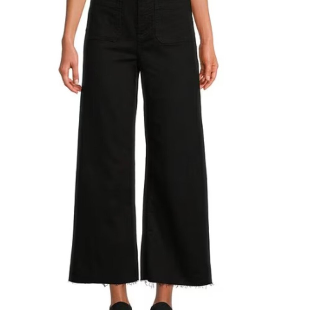 Open Full Size Image Every Patch Pocket High Rise Frayed Hem Wide Leg Jeans